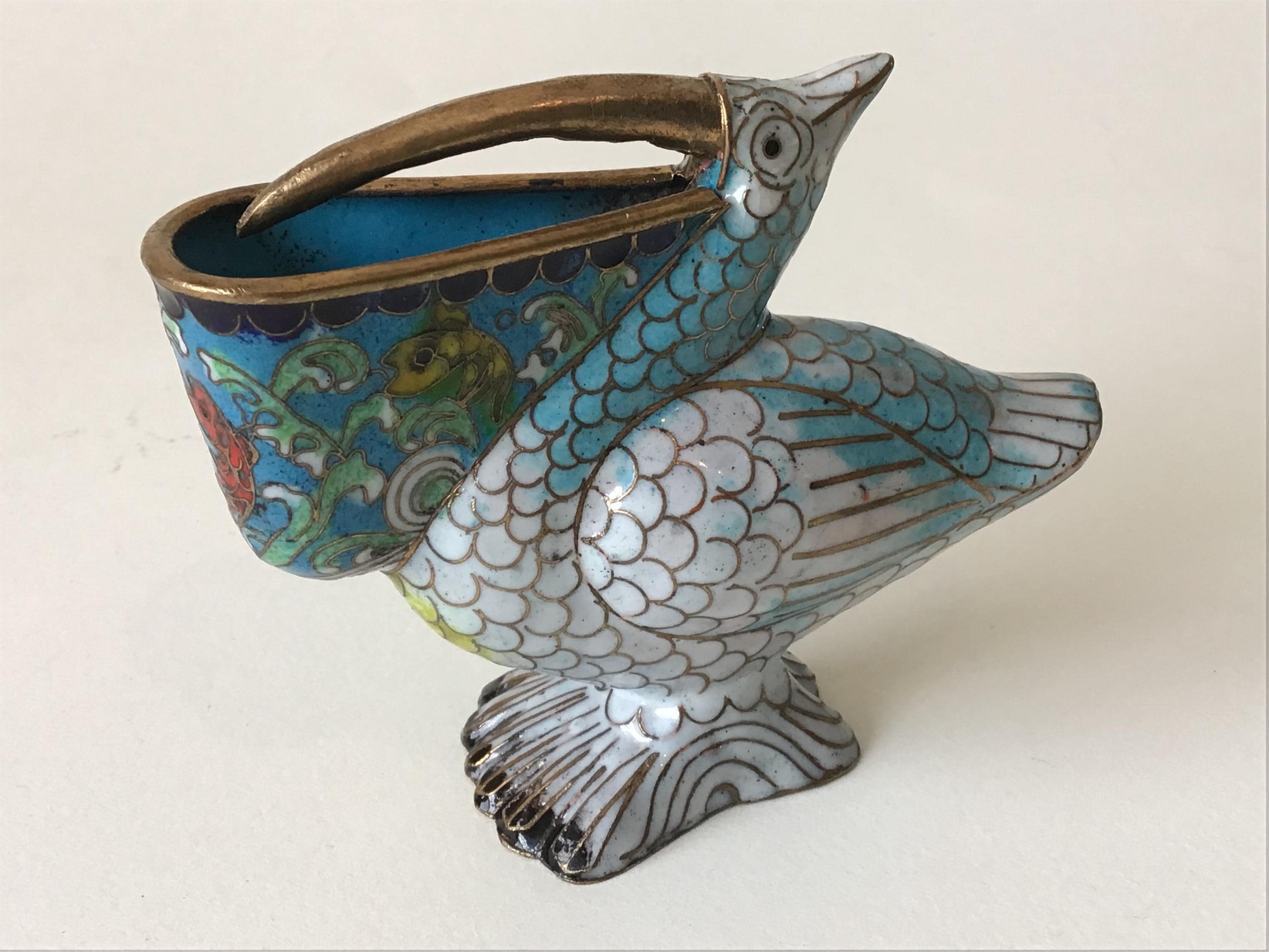 Vintage Chinese Cloisonné Pelican Figurine
