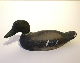 Antique Hand Carved Wooden Duck Hunting Decoy Glass Eyes Folk Art