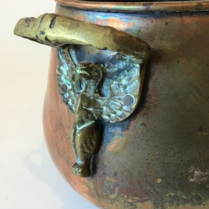 Vintage Copper Handled Pot Cauldron Planter with Fancy Bird Handles image 6