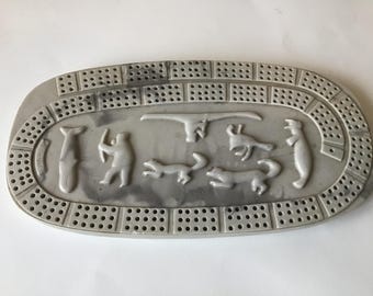 Vintage Canada Inuit Designs Faux Stone Cribbage Board
