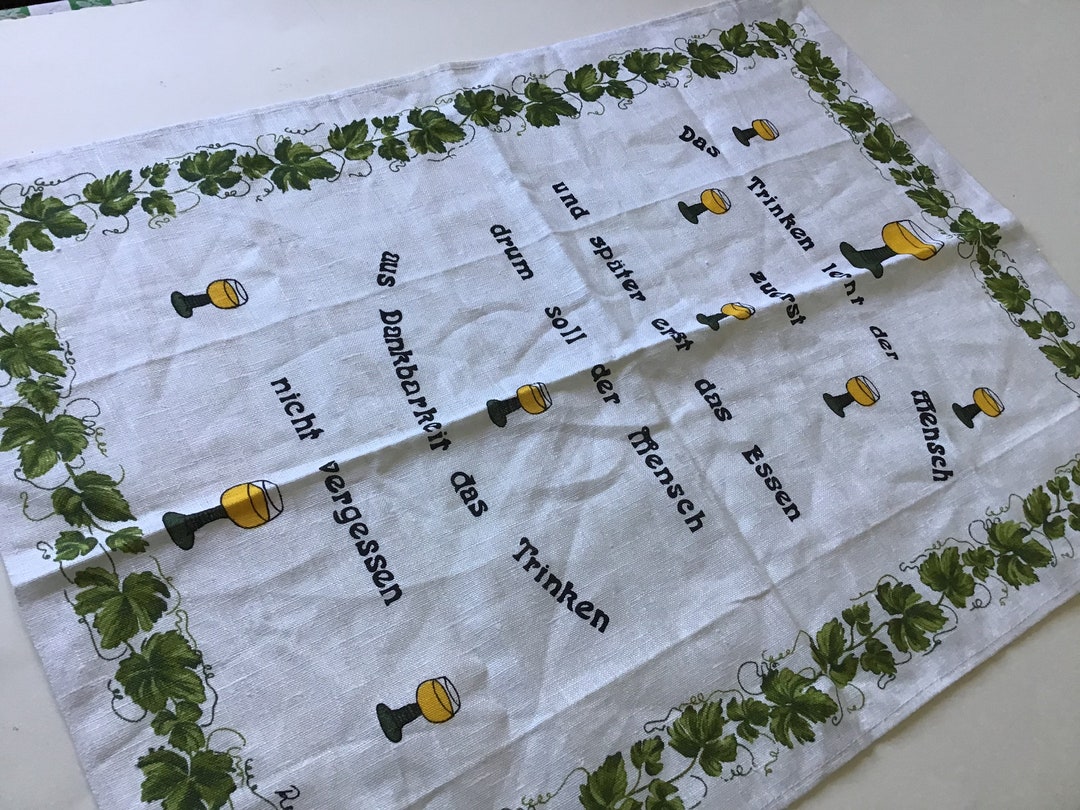 German Kitchen Rag Vintage Reinleinen Linen German Drinking Wine Tea Kitchen Towel Unused ...