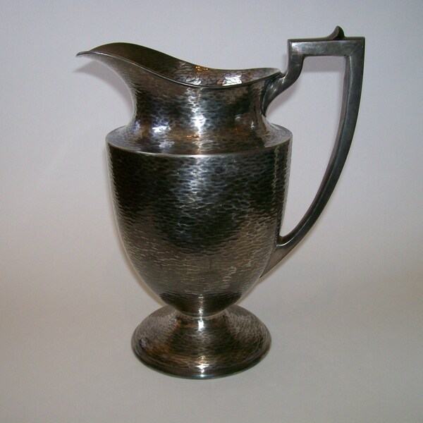 Vintage 1920's Arts & Crafts Hammered Silver Plated Sheffield Design Water Pitcher Jug