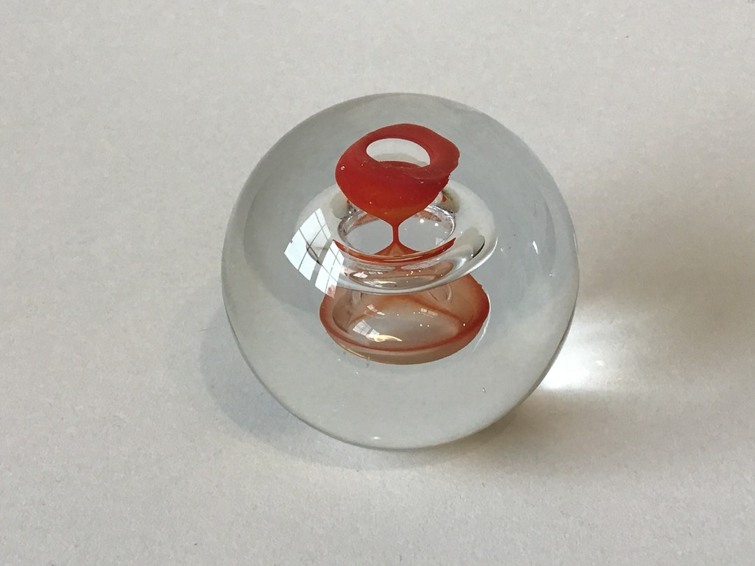 Vintage Modern Signed Glass Ball Paperweight Sphere Ring Etsy