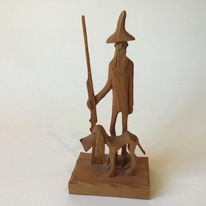 Vintage Ozarks Wood Carving Man Hunting with Dog Figurine by Daugherty