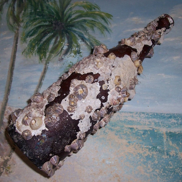 Large 11 3/4" ANTIQUE, Vintage OCEAN Found Amber BARNACLE & Coral Encrusted Ale Bottle