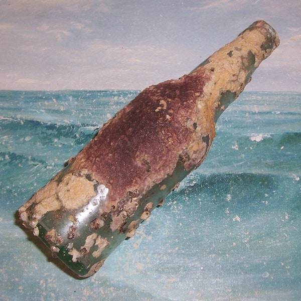 ANTIQUE, Vintage Aqua Ocean Found Bottle Encrusted with BARNACLES & Coral Growth **SALE**