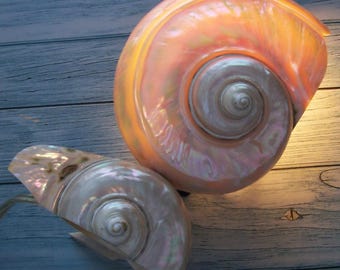 ANTIEK, vintage, art-deco parelmoer tulband, turbo SHELL-tafel, boudoirlamp