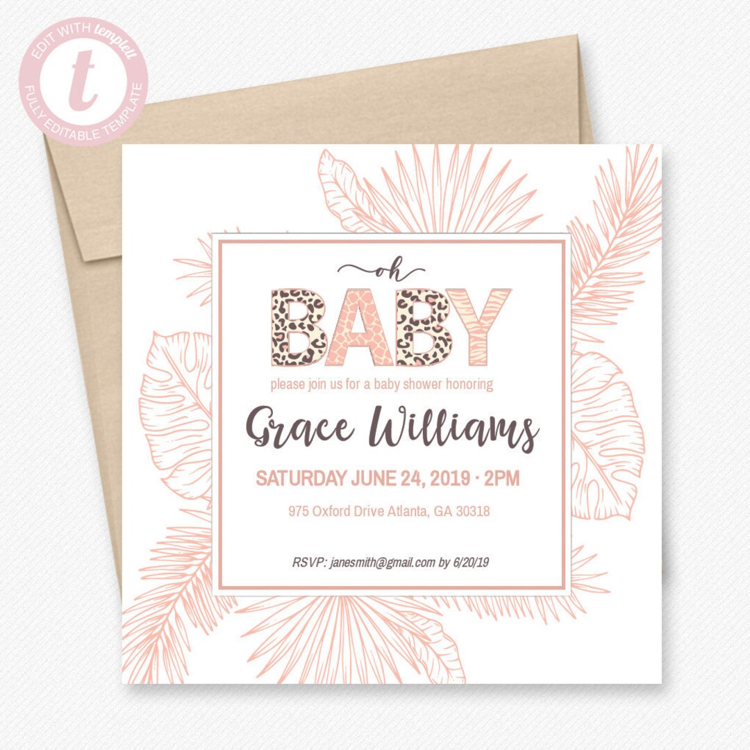 Jungle Theme Baby Shower Invitation Printable Instant Download - Etsy