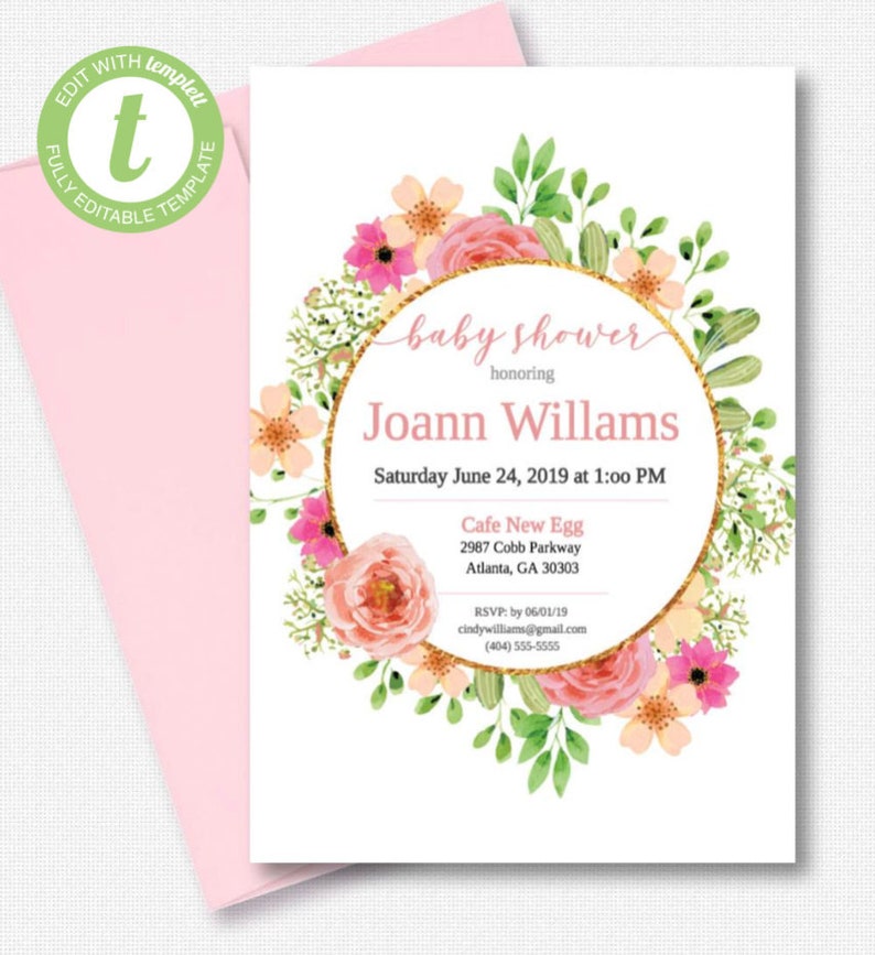 Floral Baby Shower Invitation Floral And Gold Frame 5x7 Etsy