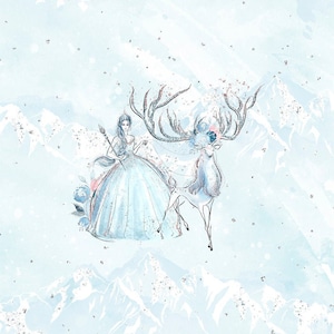 Deer Fabric Panel - Large Panel, Stoff panel, Snow Queen Fabric,Ice Queen Fabric, Stretch fabric panel, Knit fabric panel, Winter Fabric