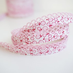 3 yards Pink Bias Tape, Floral Bias Binding, Polka Dot, Double Fold Bias, Bias Trim, Bias Binding, Lace Edged Bias Binding, Lace Trim
