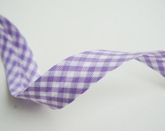 3 yards Lilac Gingham Bias Tape, Gingham Bias Binding, Checked Bias Tape, Single Fold Bias Tape, Double Fold Bias Tape, Quilt Binding