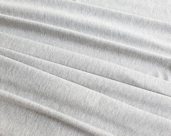 Heather Grey cotton spandex jersey | Light Gray Melange knit fabric by the yard or 1/2 yard | Stretch fabric 62" (160cm) wide | 165