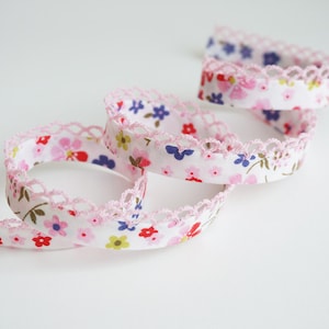 3 yards Floral Double Fold Bias, Bias Tape, Floral Bias Binding, Bias Trim, Bias Binding, Lace Edged Bias Binding, Lace Trim, DIY Supplies