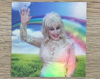 Dolly Parton and Rainbows Custom Holographic Sticker