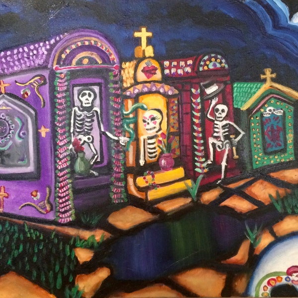 Skull Painting, Skull Art, Ghost Painting, Ghost, sugar skull, New Orleans Art, NOLA Art, Cemetery, Cemetery Art, Dark Painting, Meg Hein, d