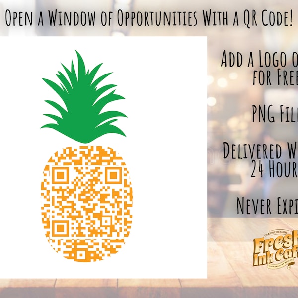 Ananasfruitvormige aangepaste QR-code | Website, WIFI, Menu, Scannen om te betalen, Sociale media | PNG | Verloopt nooit | 24-uurs levering