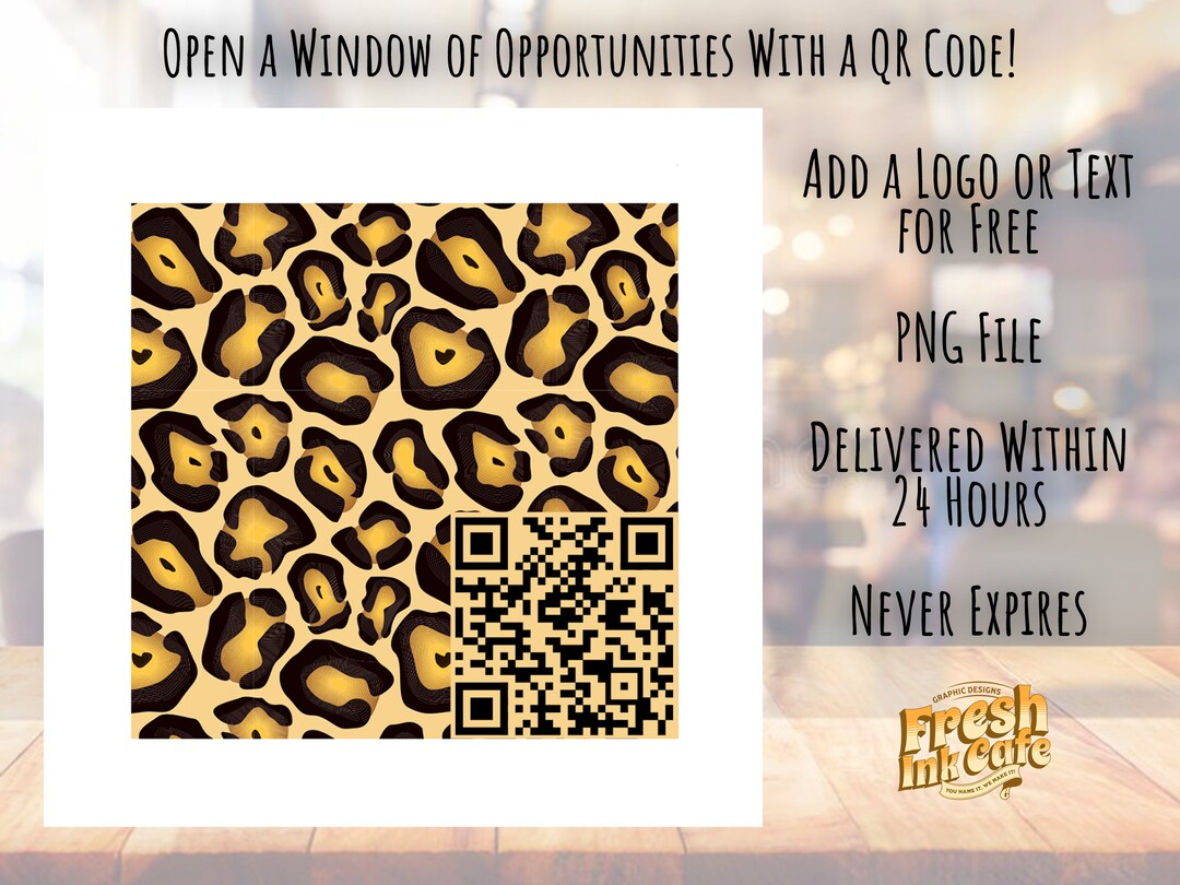 Leopard Pattern Custom QR Code site, WIFI, Menu, Scan to Pay, Social