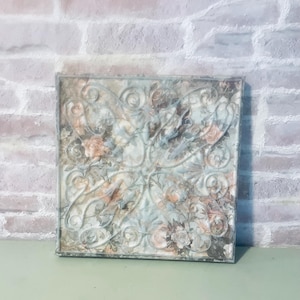 Faux Tin Tile Wall Decor – Floral Scrollwork, Shabby Chic Art