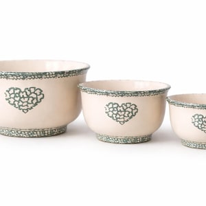 Vintage Ceramic Mixing Bowls Set, Nesting Bowls with Heart Pattern for Kitchen Decor