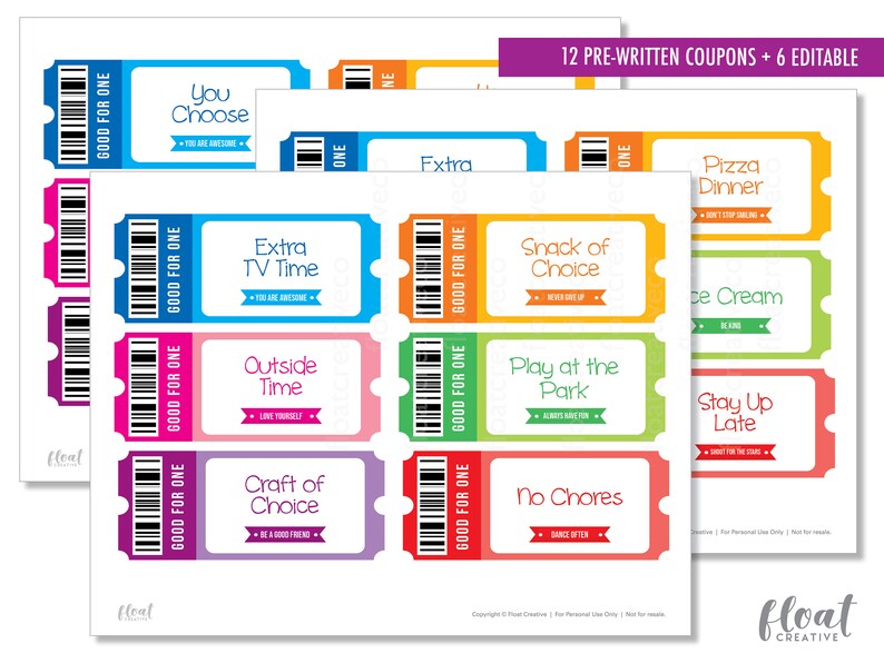 printable reward coupons for kids gift coupon for kids etsy