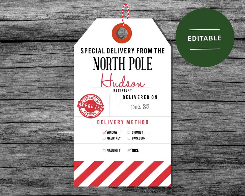 Editable North Pole Delivery Gift Tag Printable Santa Gift Etsy