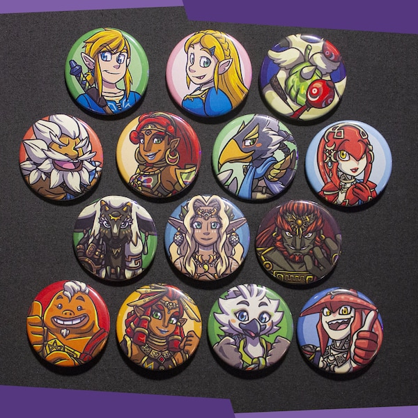 Zelda BotW/TotK Gaming 1.5 Pinback Button Set