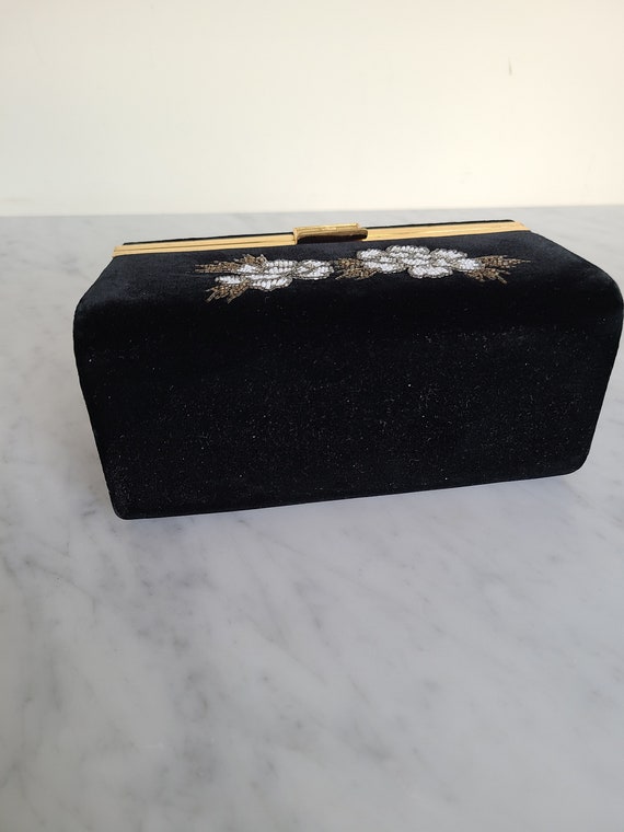50's box purse / Japan Art Industries black velve… - image 8