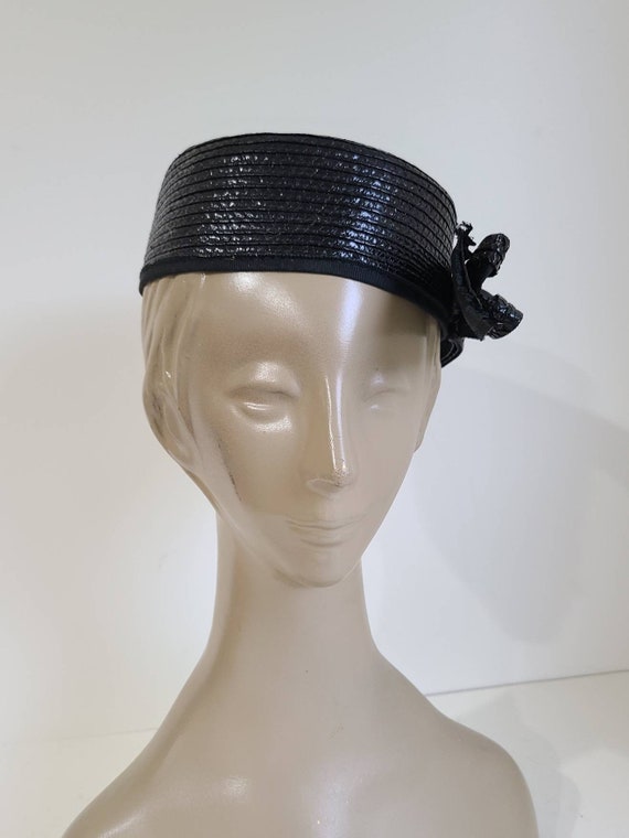 Vintage 50s Jack McConnell Navy blue Straw Pillbo… - image 4