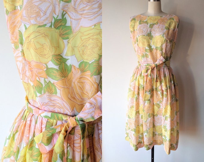 50's Dress /pastel Floral Fit and Flare Semi Sheer Day - Etsy