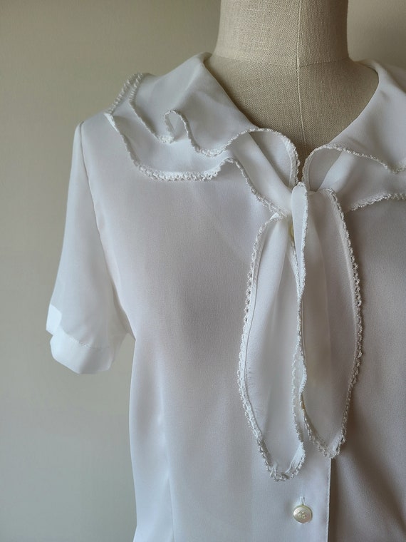 80's Ruffled blouse/ poet blouse / semi sheer sho… - image 3