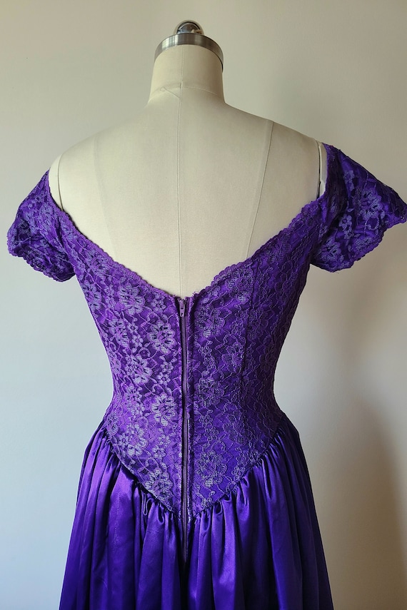 80s formal dress /  purple satin and lace evening… - image 9