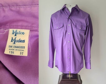70's Malco Modes pearl snap Shirt / purple western Shirt / rodeo cowboy shirt / square dance shirt / size 15 1/2 32