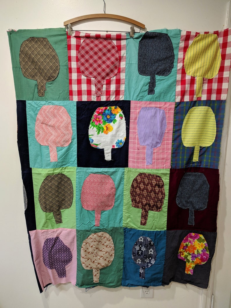 60/'s-70/'s Phsychedelic Quilt color block quilt top op art fiber wall art