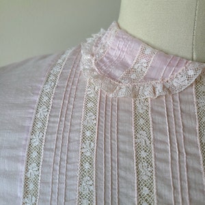 50's sheer lace blouse/ pink cotton fitted button back blouse with lace / by Patty Woodard of California size XS image 4