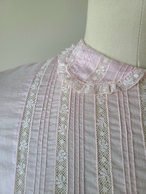 50's sheer lace blouse/ pink cotton fitted button… - image 4