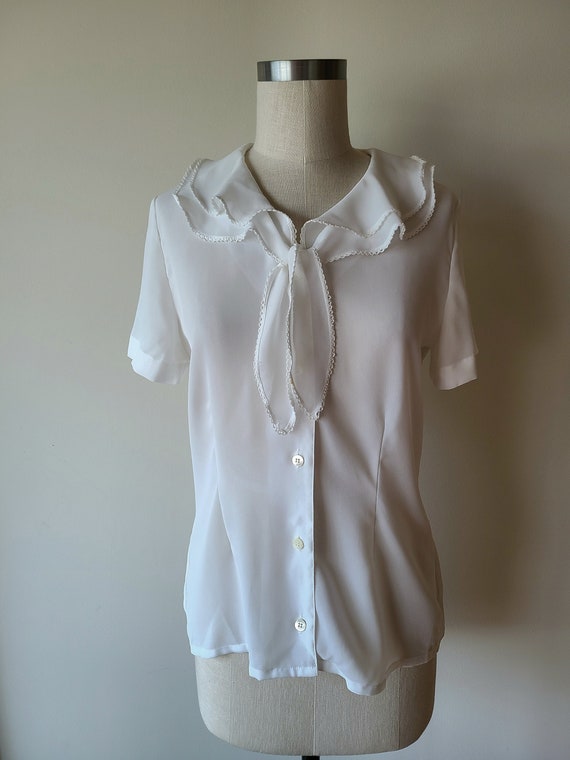 80's Ruffled blouse/ poet blouse / semi sheer sho… - image 2