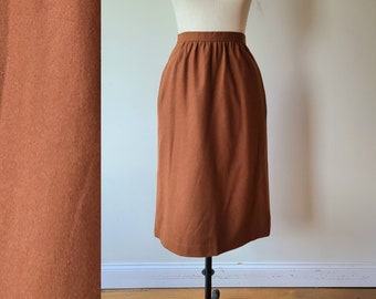 70s Lanz high waist wool skirt/ rust wool midi skirt by Lanz Originals size small