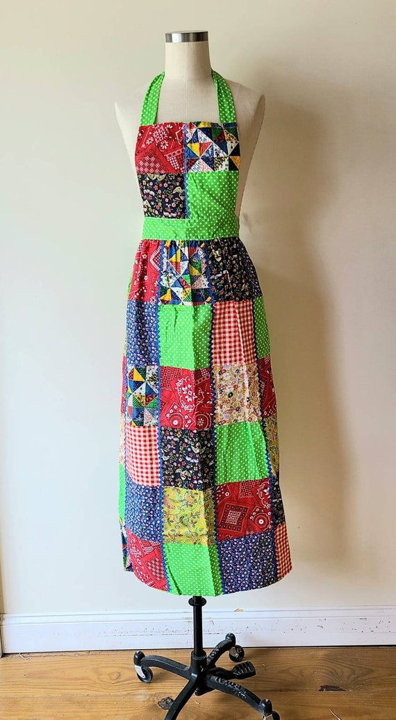 70's apron / patchwork pinafore maxi apron / full… - image 5