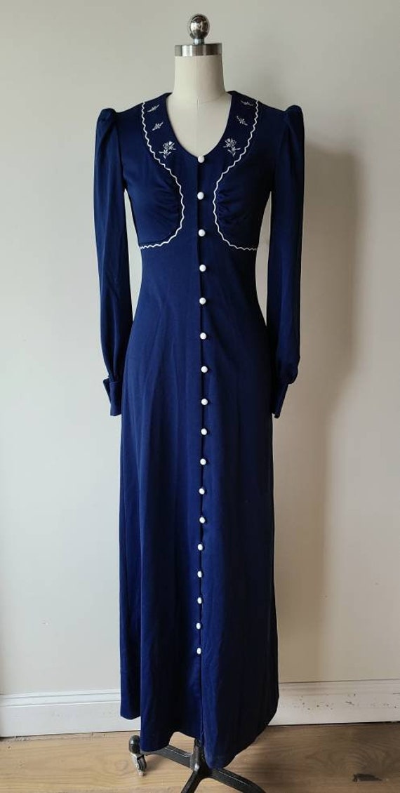 70's maxi dress / juliet double knit hippie dress… - image 2