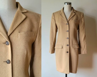 Vintage Ralph Lauren camel hair coat / single button womans dress coat by Lauren Ralph Lauren size 8