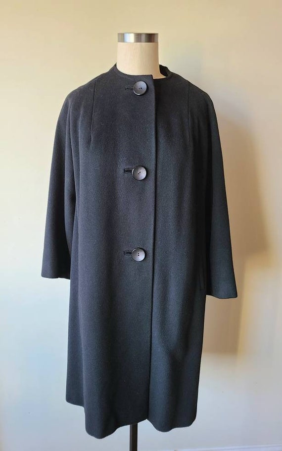 50s-60s cashmere coat / black cashmere full coat … - image 2