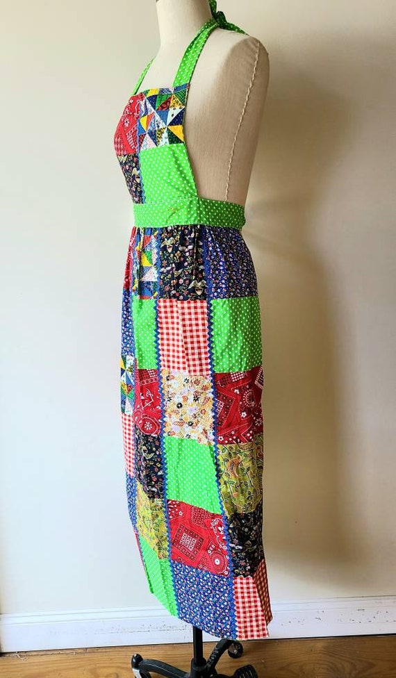 70's apron / patchwork pinafore maxi apron / full… - image 6