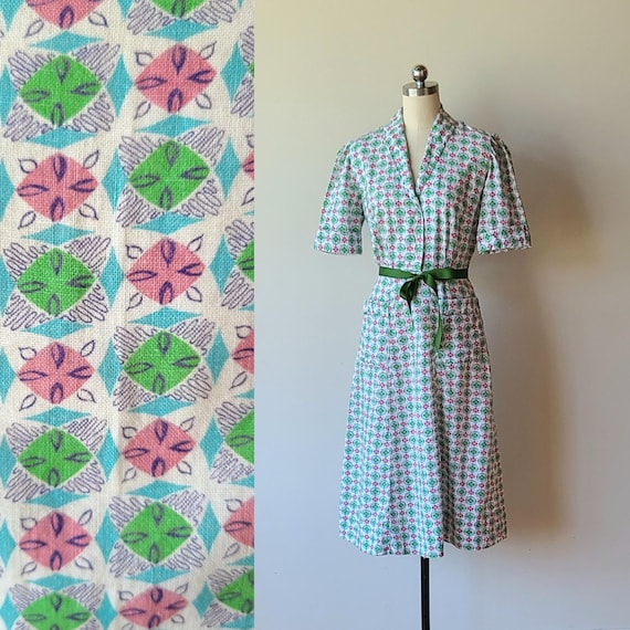 Vintage 30's-40's feed sack dress / cotton geomet… - image 1