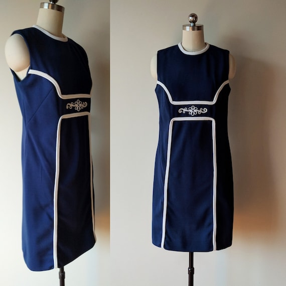 60's mod dress/ Teena Paige blue and white A-line