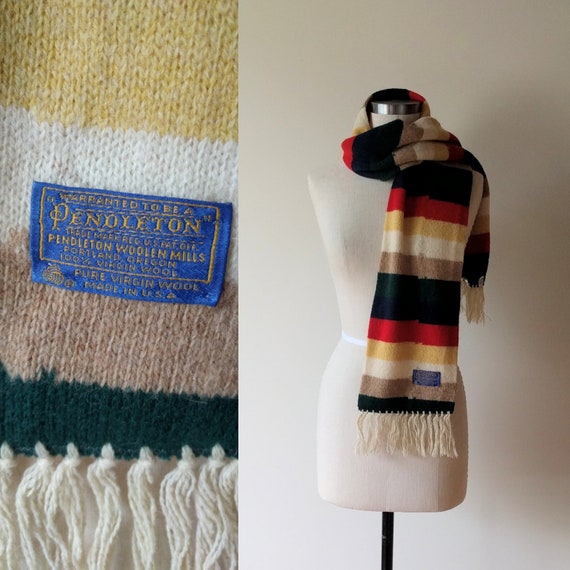 60's Pendleton scarf / striped wool preppy fringed