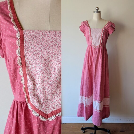 70s praire dress / hippie Maxi peasant dress/ Hawa