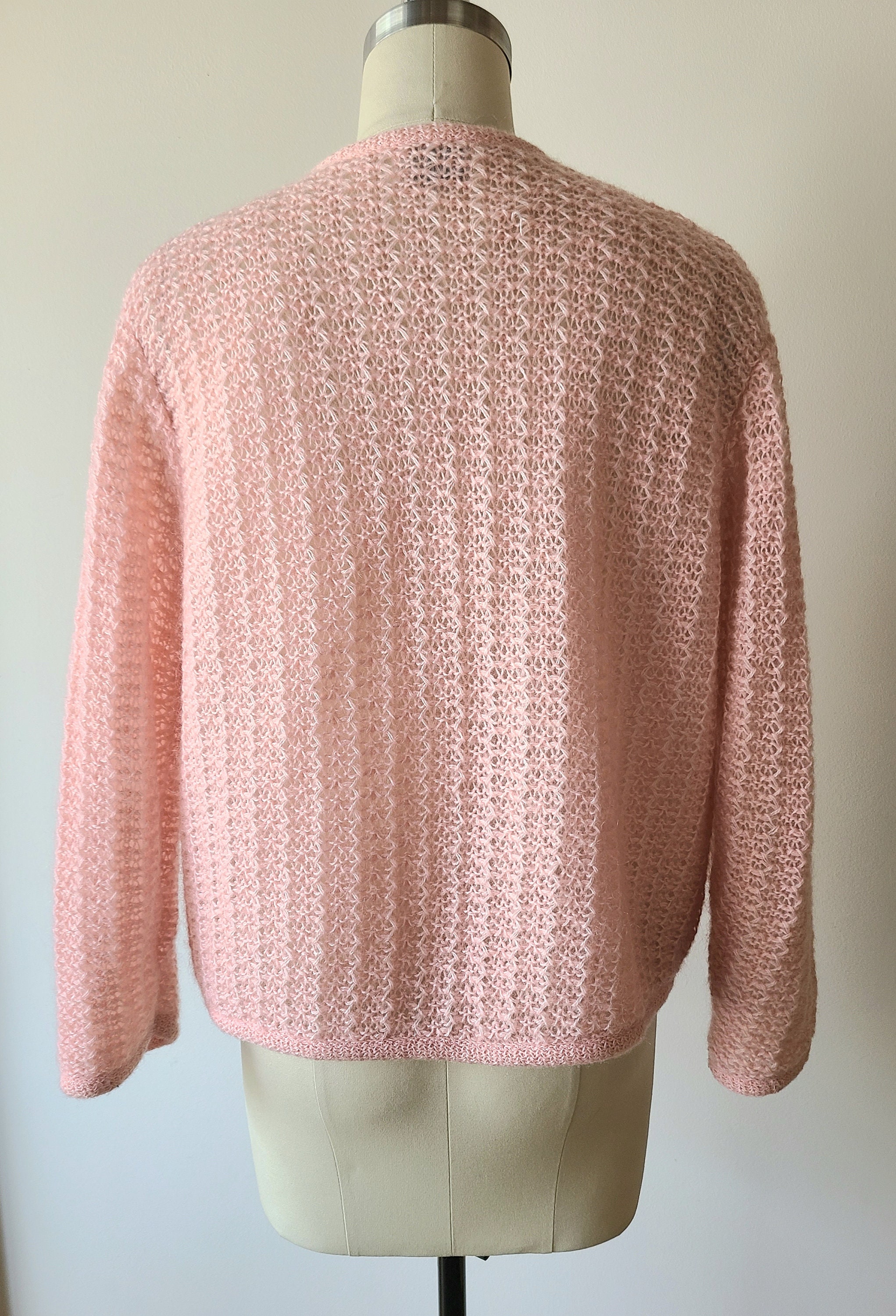 60's Rosanna Mohair Cardigan Sweater / Peachy Pink Lacey