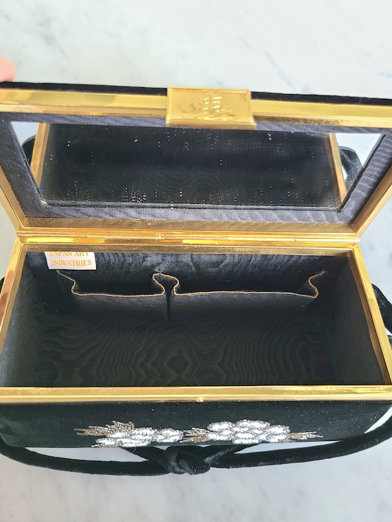 50's box purse / Japan Art Industries black velve… - image 7