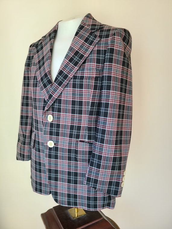 70's Plaid sports coat / plaid double knit disco … - image 4